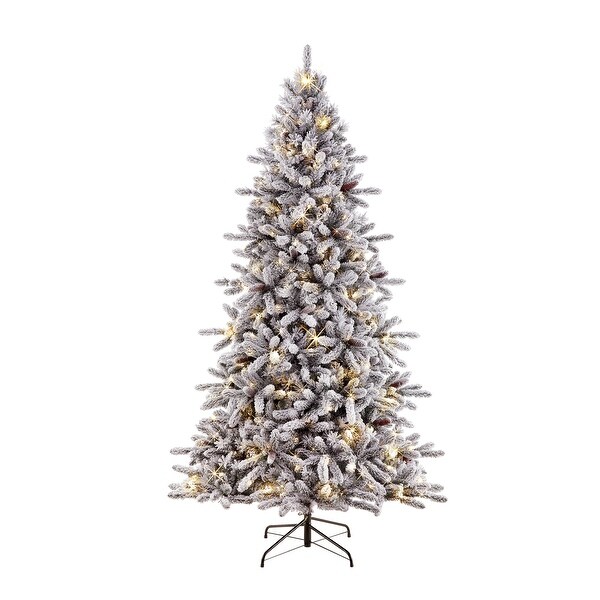 Puleo International 7.5 ft. Prelit Flocked ‎Bennington Fir Artificial Christmas Tree