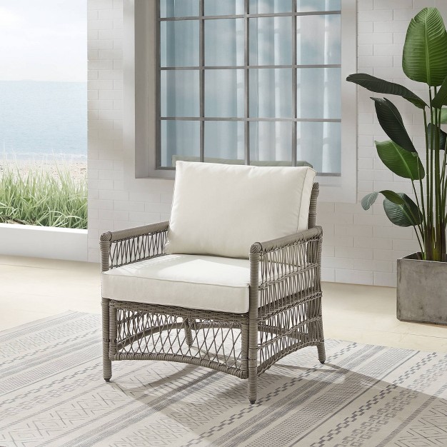 Thatcher Outdoor Steel Arm Chairs Creme driftwood Crosley