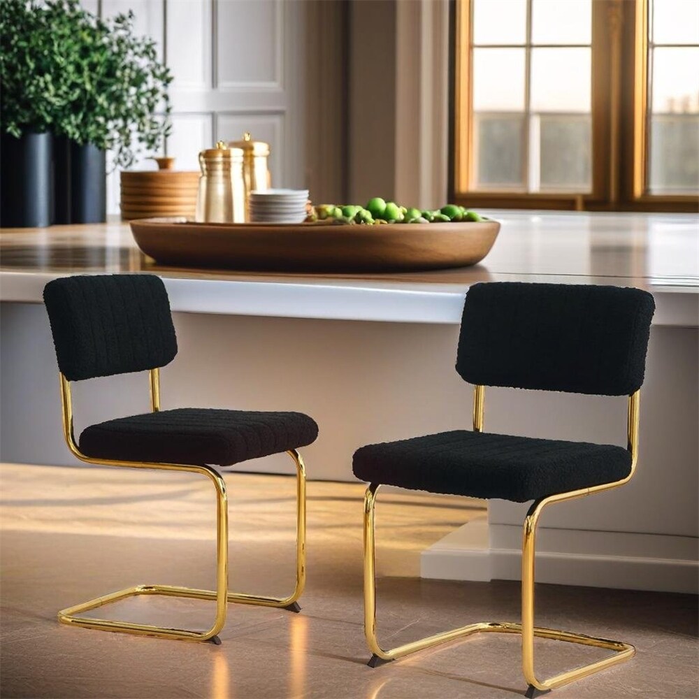 Fabric Light Luxury Dining Chair with Metal Legs(Set of 2)   N/A