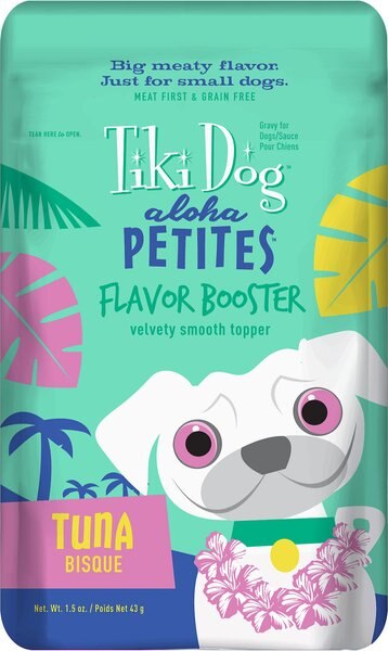 Tiki Dog Aloha Petites Flavor Booster Tuna Bisque Dog Food Topper， 1.5-oz pouch， case of 12