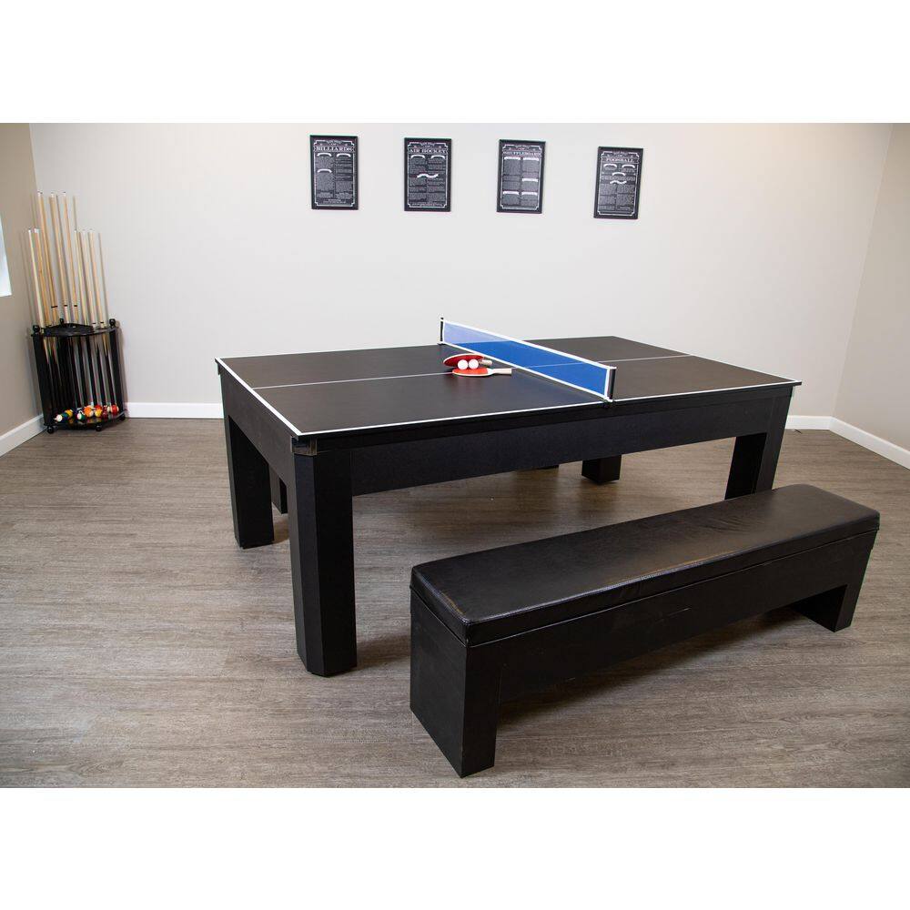 Hathaway Park Avenue 7 ft. Pool Table Tennis Combination with Dining Top 2 Storage Benches and Free Accessories BG2530PR