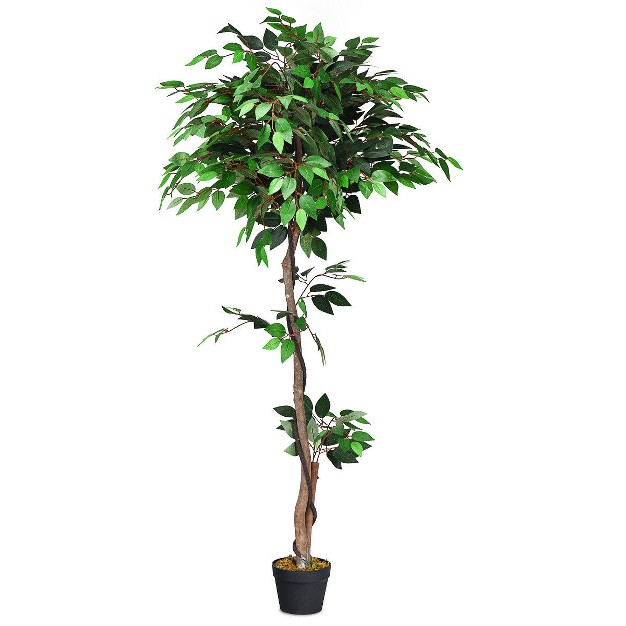 Costway 5 5 feet Artificial Ficus Silk Tree Wood Trunks Green Outdoor Home Decor