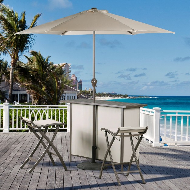 Aoodor Outdoor 5 piece Bar Table Folding Chairs Set With 8 x27 Adjustable Tilt Umbrella Base