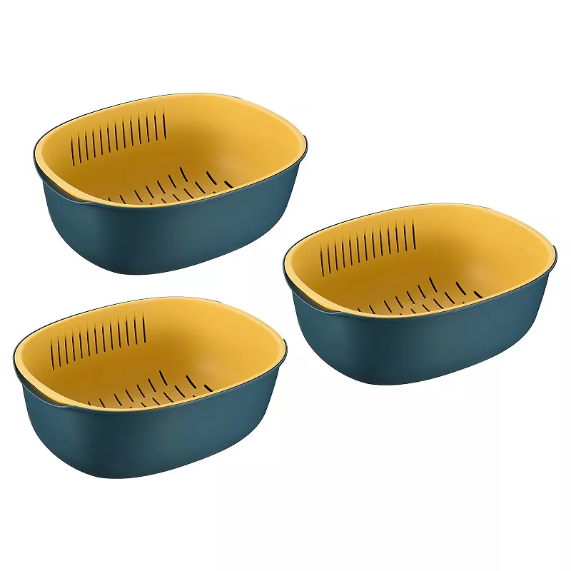 Kitchen Colander Bowl Strainers 3PCS， Plastic Double Layered Drain Basket