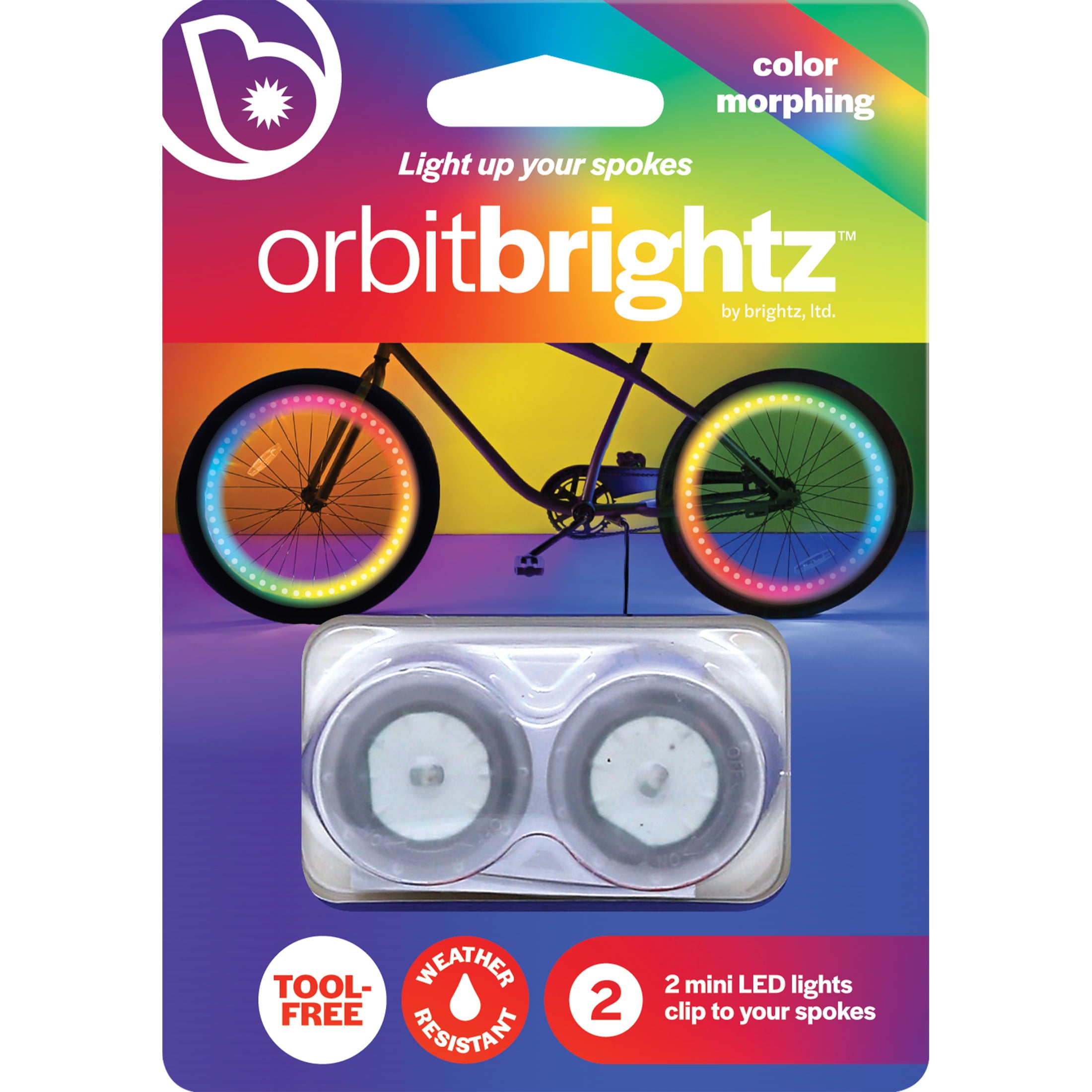 Brightz Orbit Color Morphing LED Bicycle Spoke Clip Lights， 2 Pack