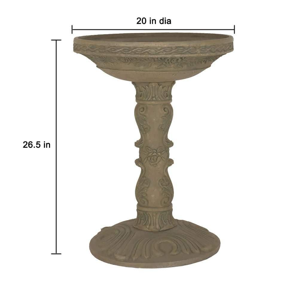 MPG 26.5 in. H Cast Stone Fiberglass Rose Birdbath in an Aged Granite Finish PF7649AG