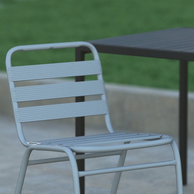 Emma And Oliver Aluminum Commercial Indoor outdoor Armless Restaurant Stack Chair With Triple Slat Back