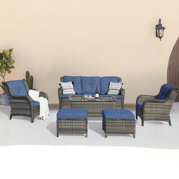 Pocassy 6 Piece Outdoor Wicker Conversation Sofa Set