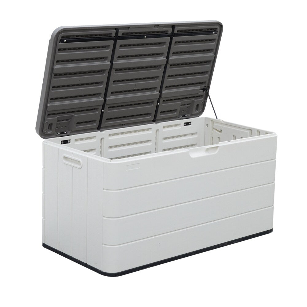 WELLFOR Outdoor Water Resistant Plastic Lockable Deck Box,White Coffee