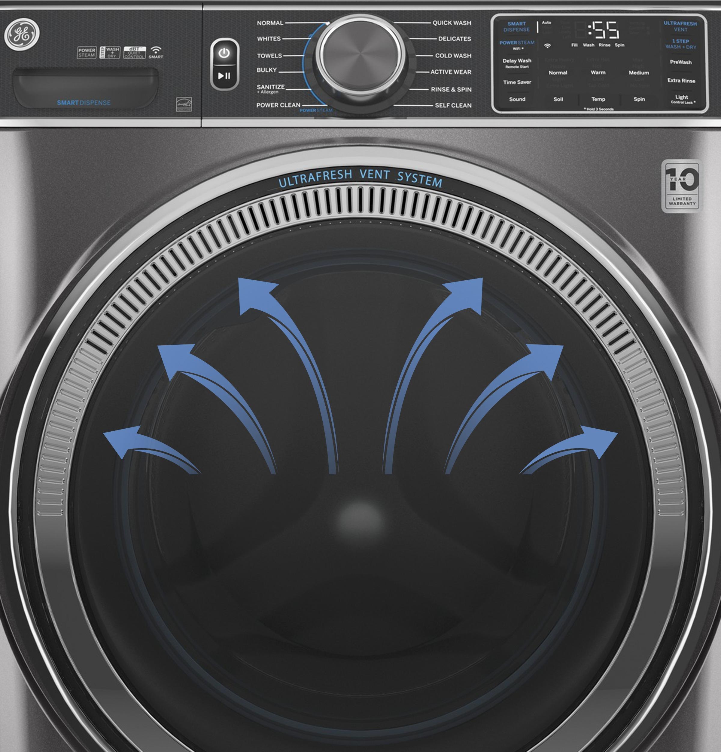 Ge Appliances GFW655SSVWW Ge® 5.0 Cu. Ft. Capacity Smart Front Load Energy Star® Steam Washer With Smartdispense™ Ultrafresh Vent System With Odorblock™ And Sanitize + Allergen