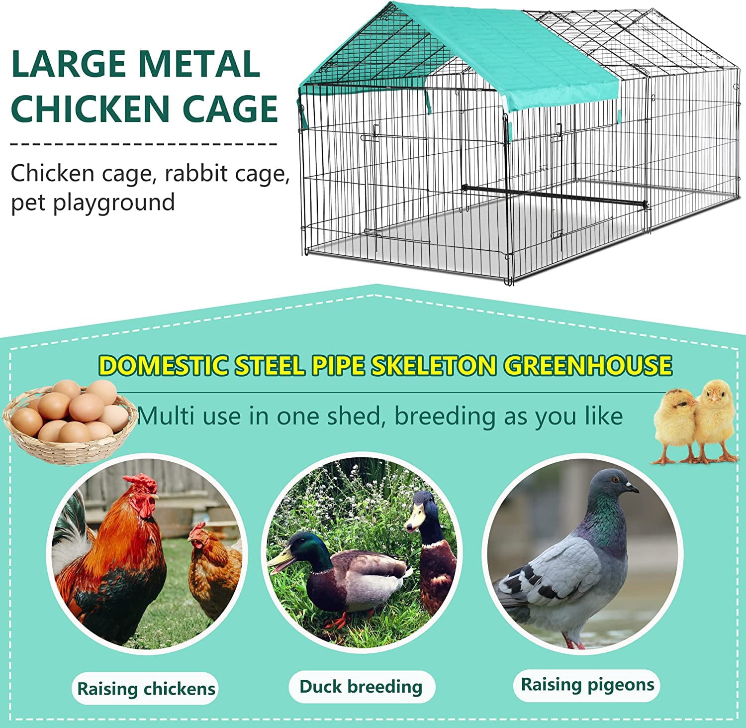 BestPet 87”×41” Large Metal Chicken Coop，Walk-in Poultry Cage Chicken Run Outdoor Duck Coop Chicken Pen Pet Playpen w/Door and Cover Rabbit Enclosure for Backyard Farm