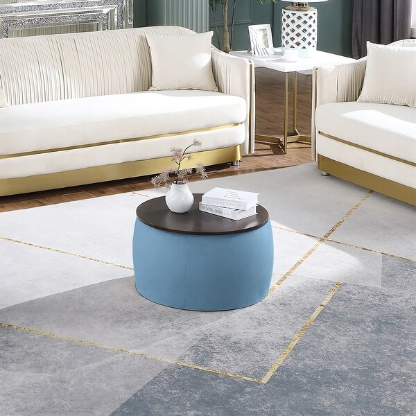 2 in 1 Combination Round Ottoman Set ，Coffee Table with Storage