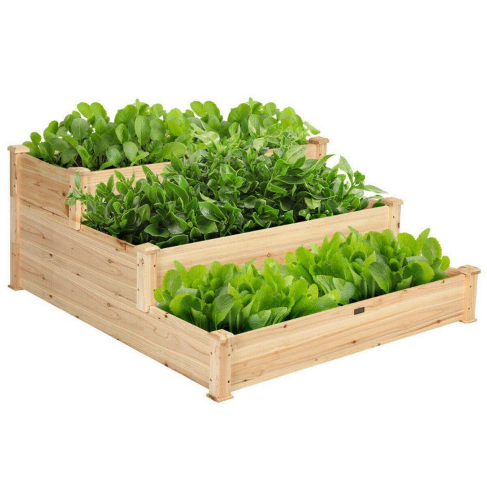 Afoxsos 49 in. W x 49 in. L x 22 in. H 3-Tier Elevated Fir Wooden Vegetable Garden Bed Raised Flower Planter HDDB1422