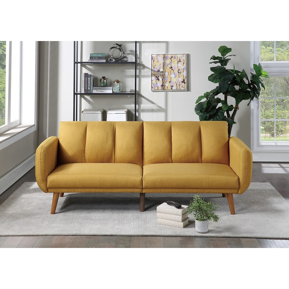 Elegant Modern Style Sofa Mustard Color Polyester 1 Piece Sofa Convertible Bed Wooden Legs Living Room Lounge Guest Furniture