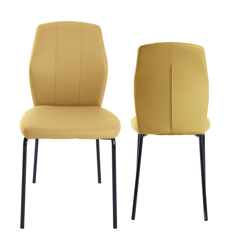 Dining Chairs Set of 2， Mid-High Back Ergonomic Accent Chairs， Durable Modern Faux Leather Side Chair Kitchen Room Study (yellow)