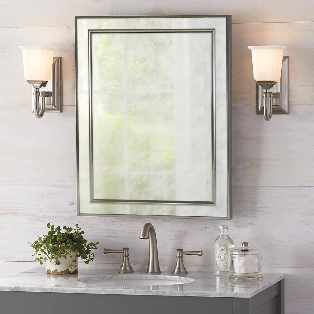 Home Decorators Collection 20-18 in. W x 26 in. H Fog Free Framed Recessed or Surface-Mount Mirror Bathroom Medicine Cabinet in Brushed Nickel 45418