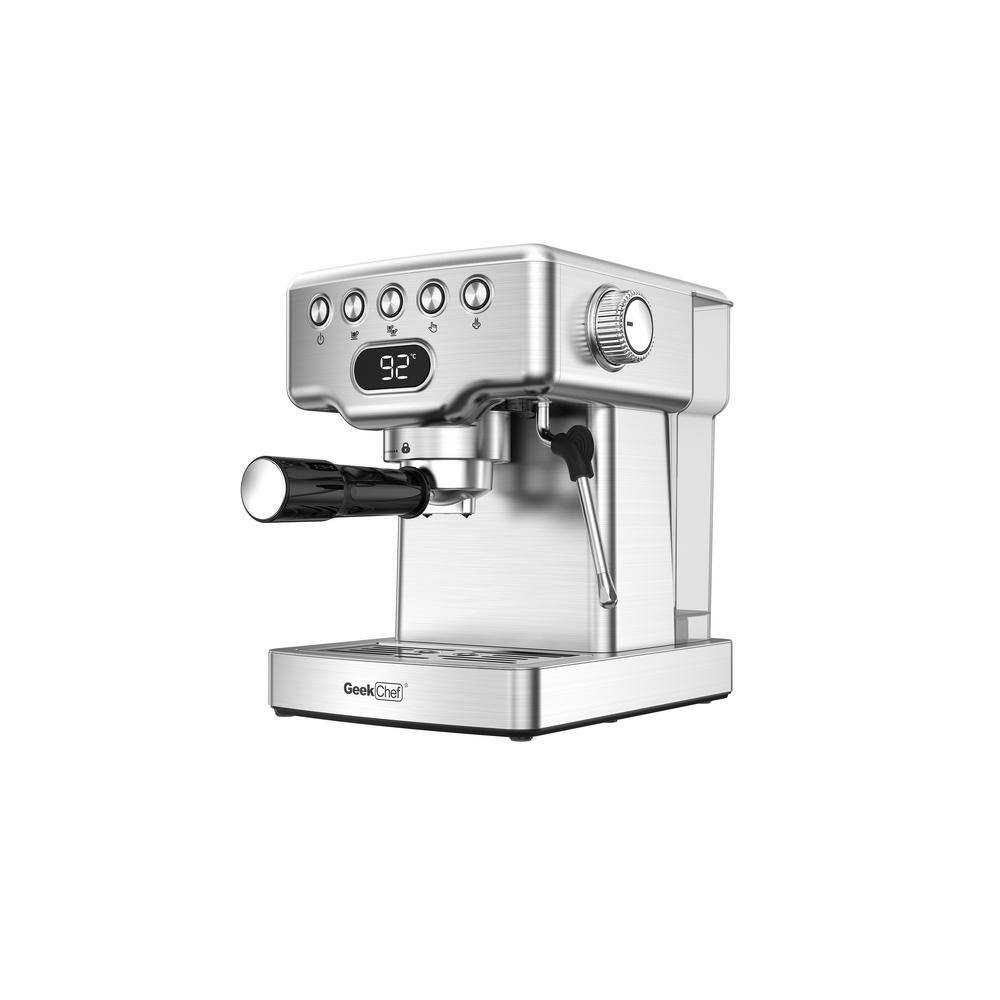 2- Cup Silver 20 Bar Espresso Machine with Milk Frother 1.8L Water Tank Stainless Steel ECF-20EGCF-GC