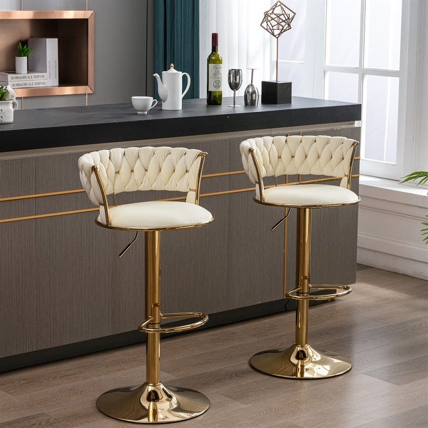 Set of 2 Swivel Height Adjustable Bar Stools with Footrest