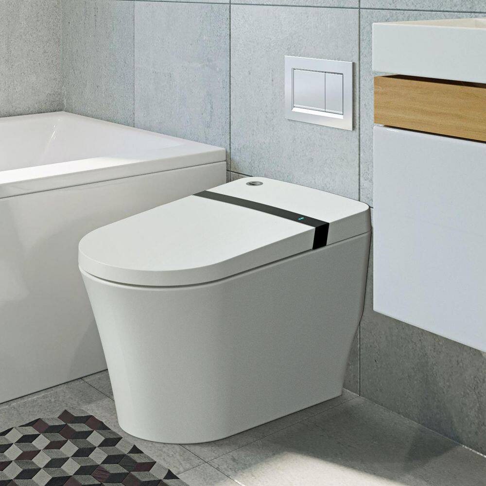 INSTER Smart Auto Open 1-piece 1.0 GPF Single Flush Elongated Toilet in. White Seat Included with Remote Panel HDMJYNTL0004