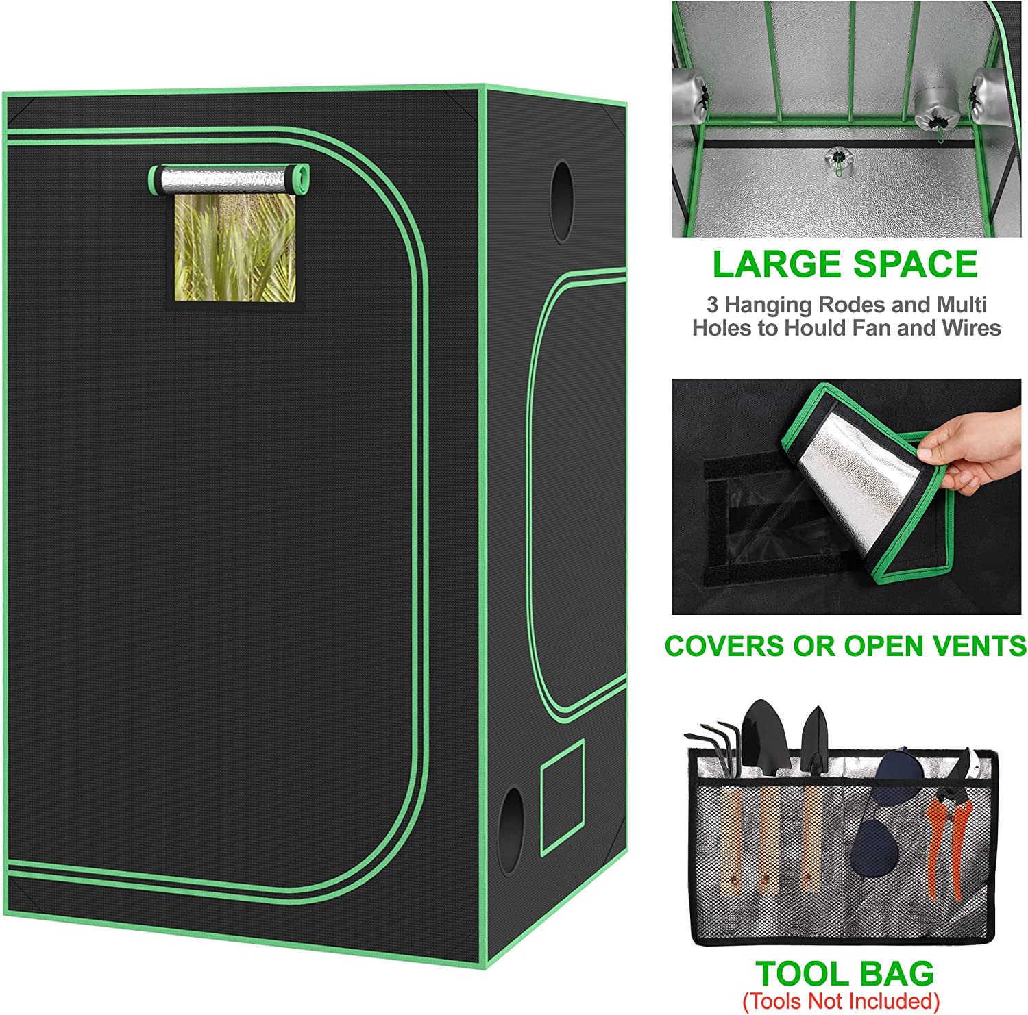 Grow Tent， 4'x4' Indoor High Reflective Mylar Hydroponic Growing Tent Room with Observation Window and Floor Tray for Plant Fruit Flower Veg