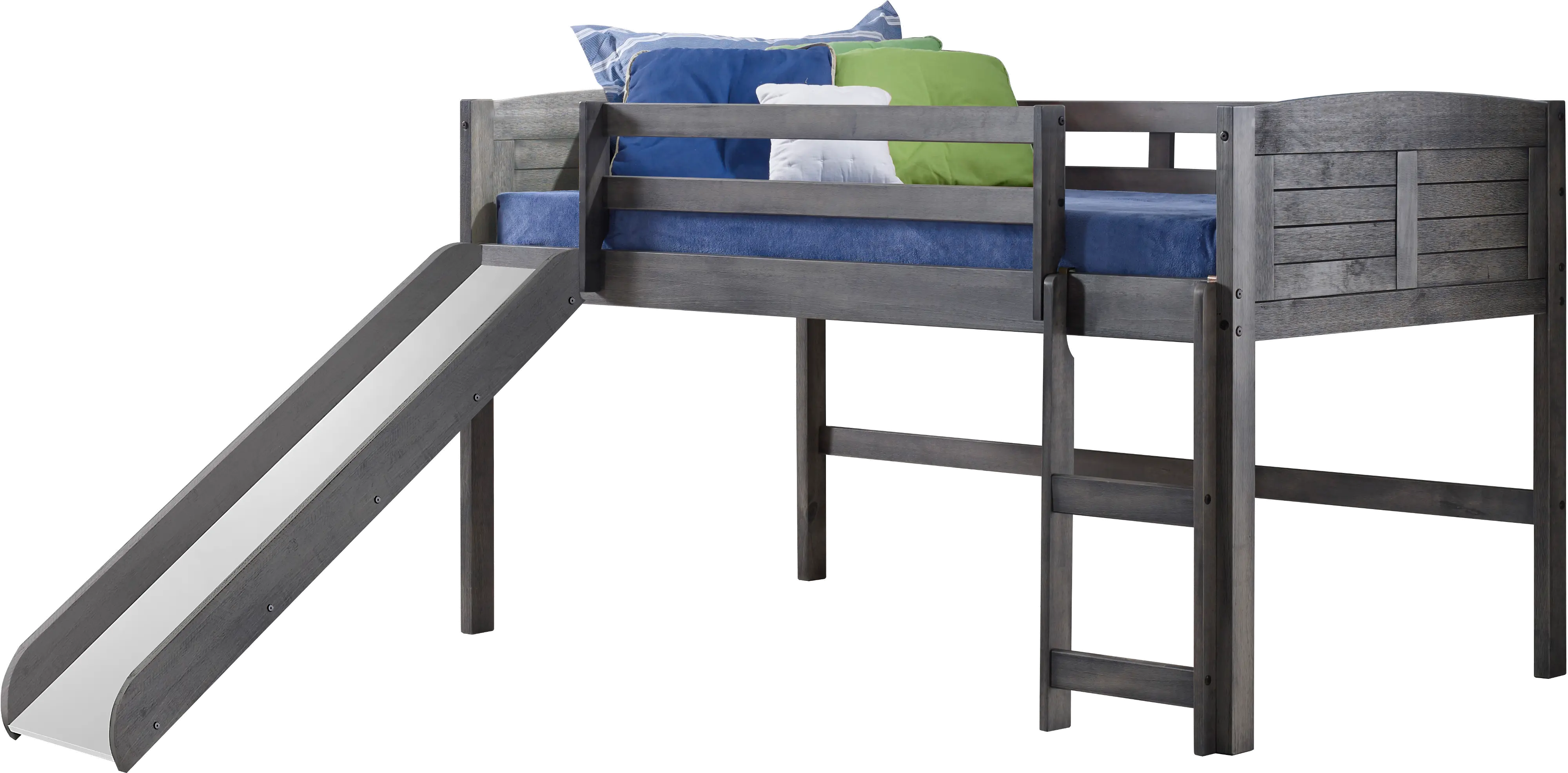 Louver Antique Gray Twin Loft Bed with Slide