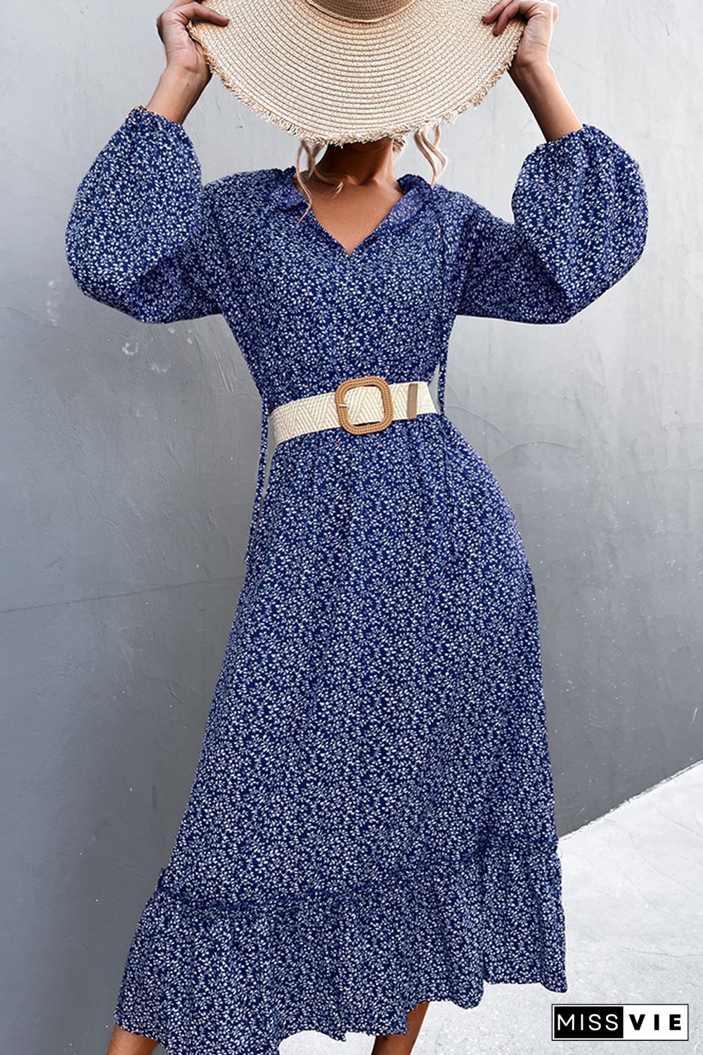 Long Sleeve Floral Print Midi Dress Wholesale