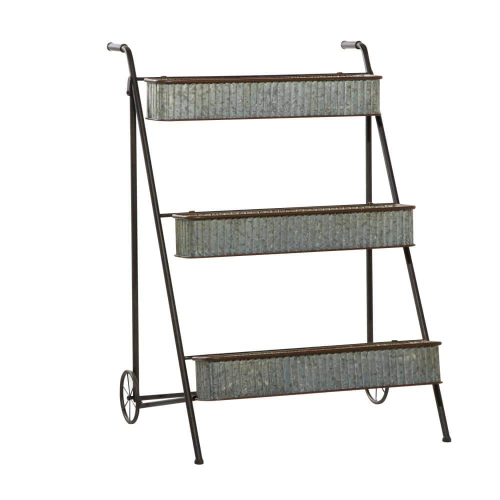 Litton Lane 37 in. Gray Metal Indoor Outdoor 2 Tier Plantstand 16436