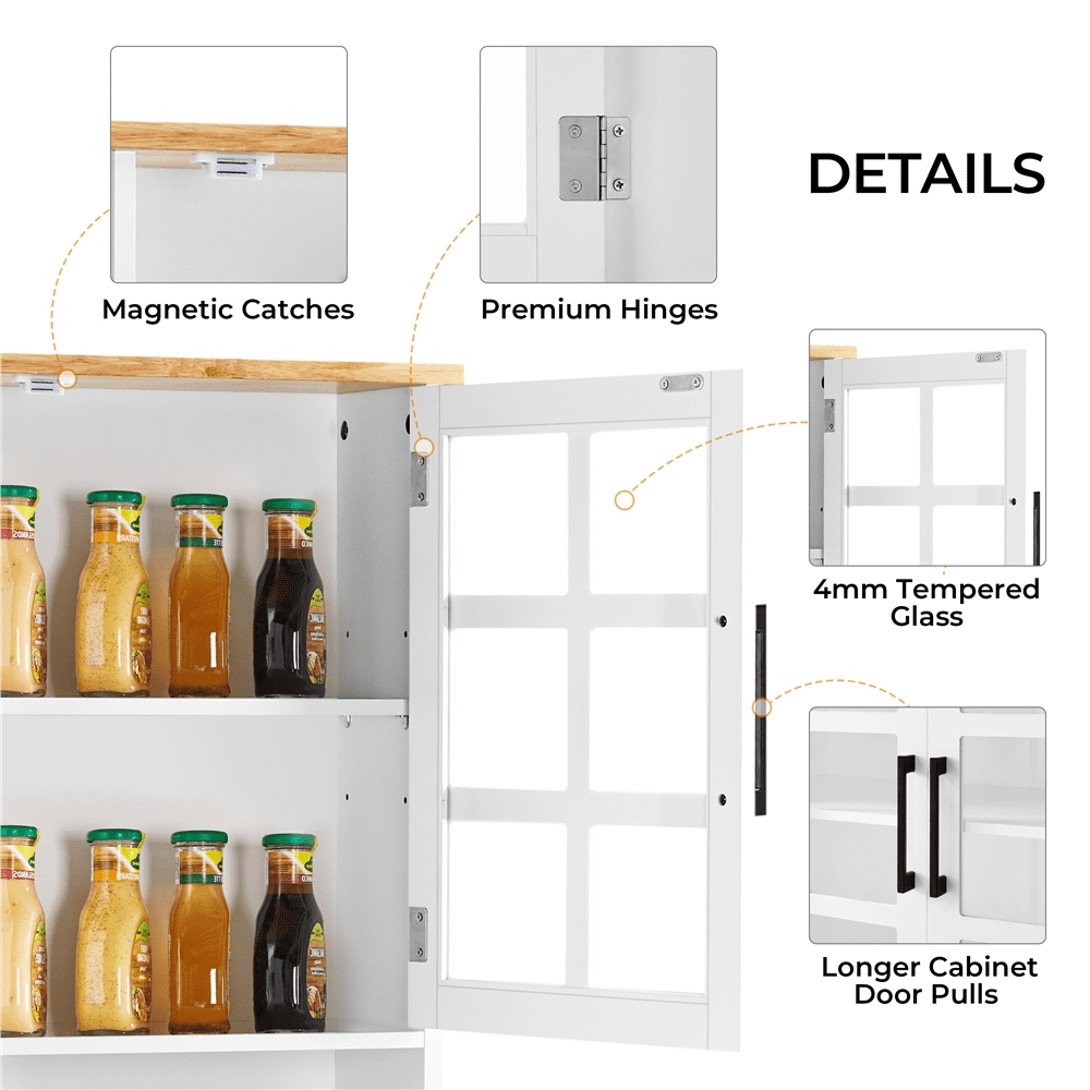 Topeakmart Kitchen Pantry with 3 Cabinets and 2 Open Shelves， White