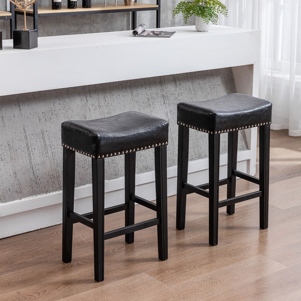 Bar Stools for Kitchen Counter Backless Faux Leather Stools Farmhouse Island Chairs ( Black  Set of 2)