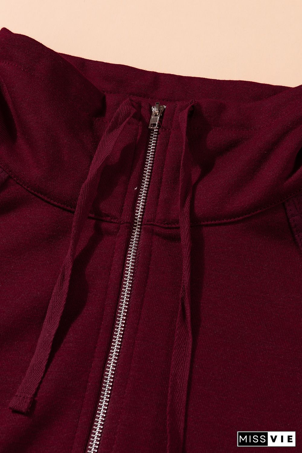 Wine Quilted Patch Half Zipper Sweatshirt