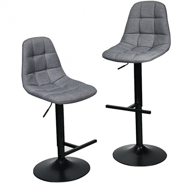 2Pcs Adjustable Bar Stools Swivel Counter Height Linen Chairs -Gray - 17.5