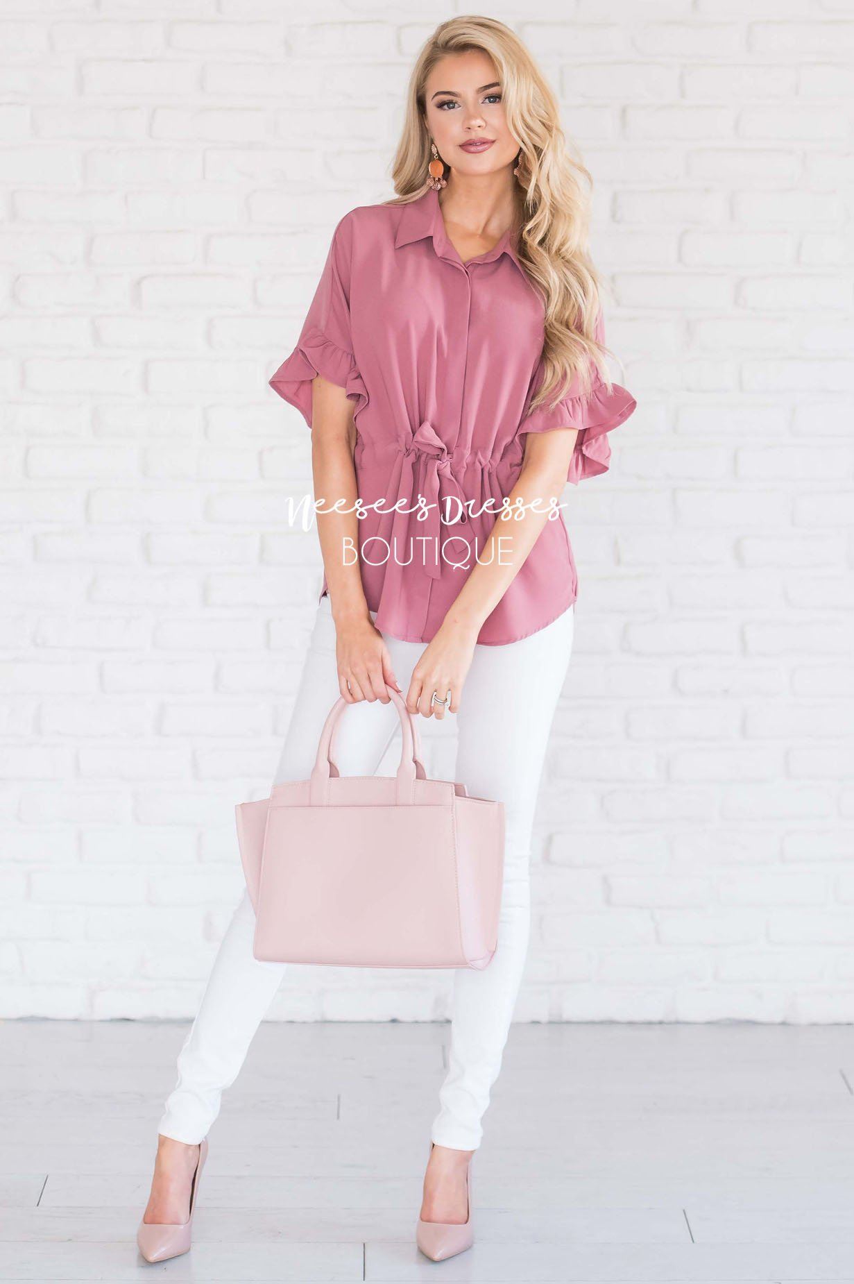 Button Up Cinched Waist Blouse