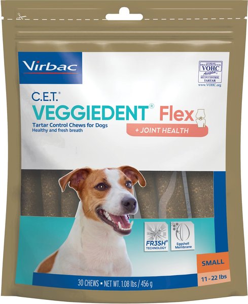 Virbac C.E.T. VeggieDent Flex + Joint Health Dental Chews for Small Dogs， 11-22 lbs