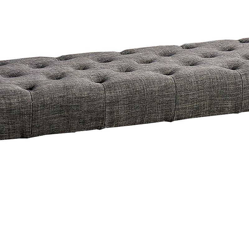 48 Inches Bench with Button Tufted Seat and Chamfered Legs， Gray