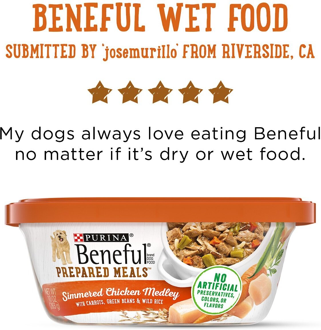 Purina Beneful Prepared Meals Simmered Chicken Medley with Green Beans， Carrots and Wild Rice Wet Dog Food