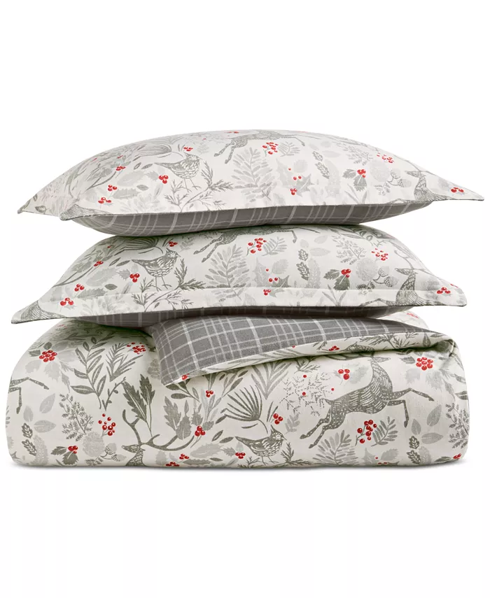 Charter Club Woodland Flannel Cotton Duvet Covers，