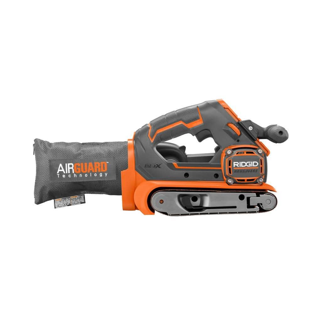 RIDGID 18V Brushless Cordless 3 in. x 18 in. Belt Sander with (2) 4.0 Ah Batteries, Charger, and Bag R86065B-AC93044SBN