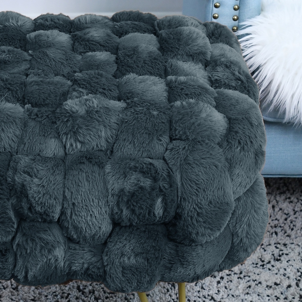 Soft Fauxfur Pouf Stool Ottoman Fuzzy Entryway Bench Seat 27\