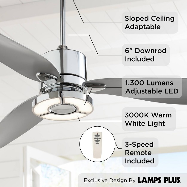 Possini Euro Design Vengeance Modern Indoor Ceiling Fan With Led Light Remote Control Chrome White Diffuser For Living Room Kitchen House Bedroom