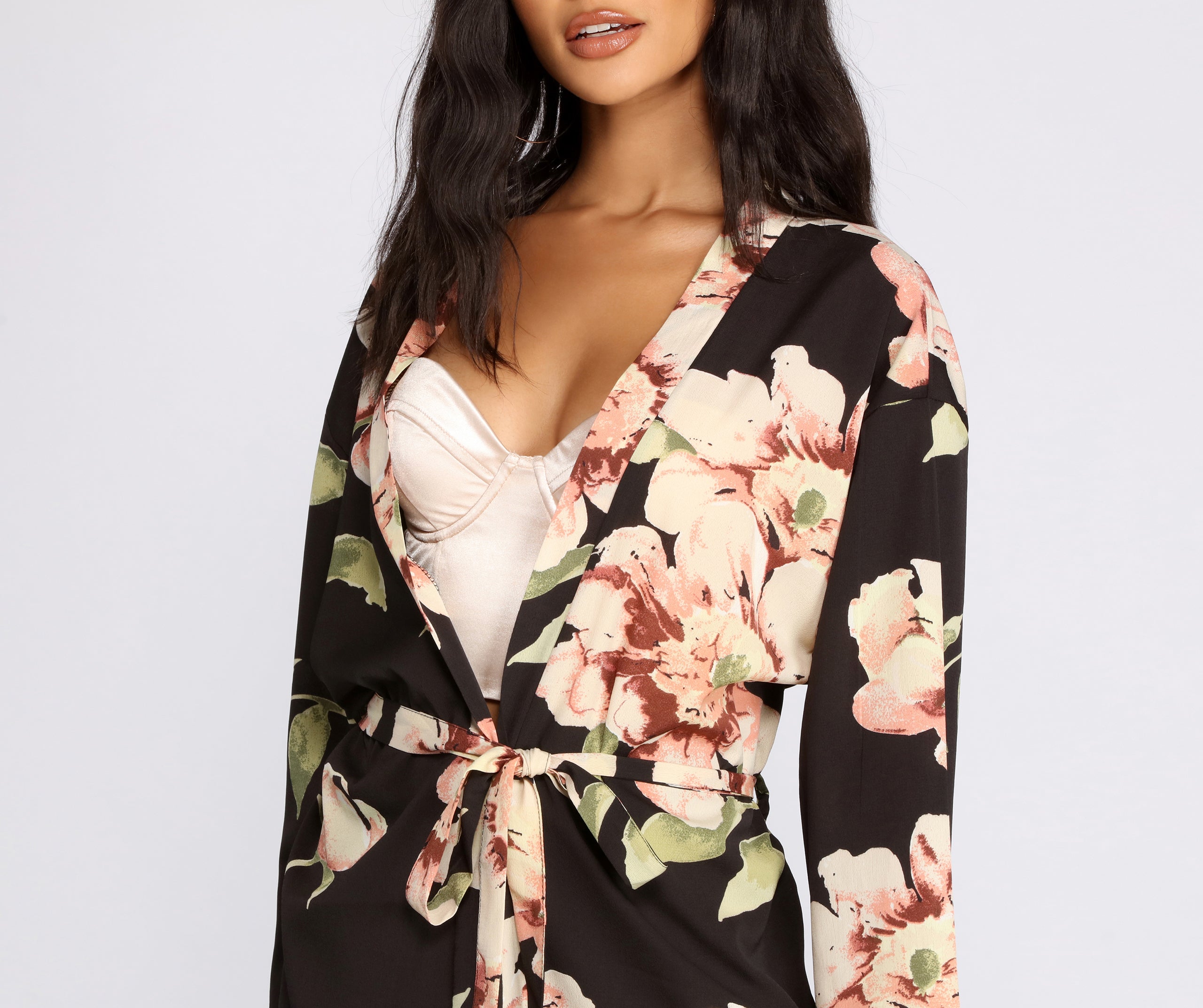 Wildflower Floral Belted Kimono