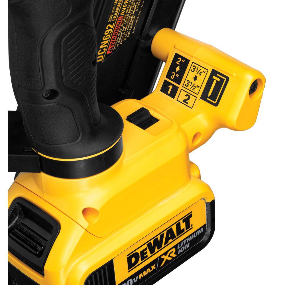 DW 20V MAX XR Lithium-Ion 30-Degree Cordless Brushless 2-Speed Framing Nailer and (2) 2.0Ah Batteries DCN692B203