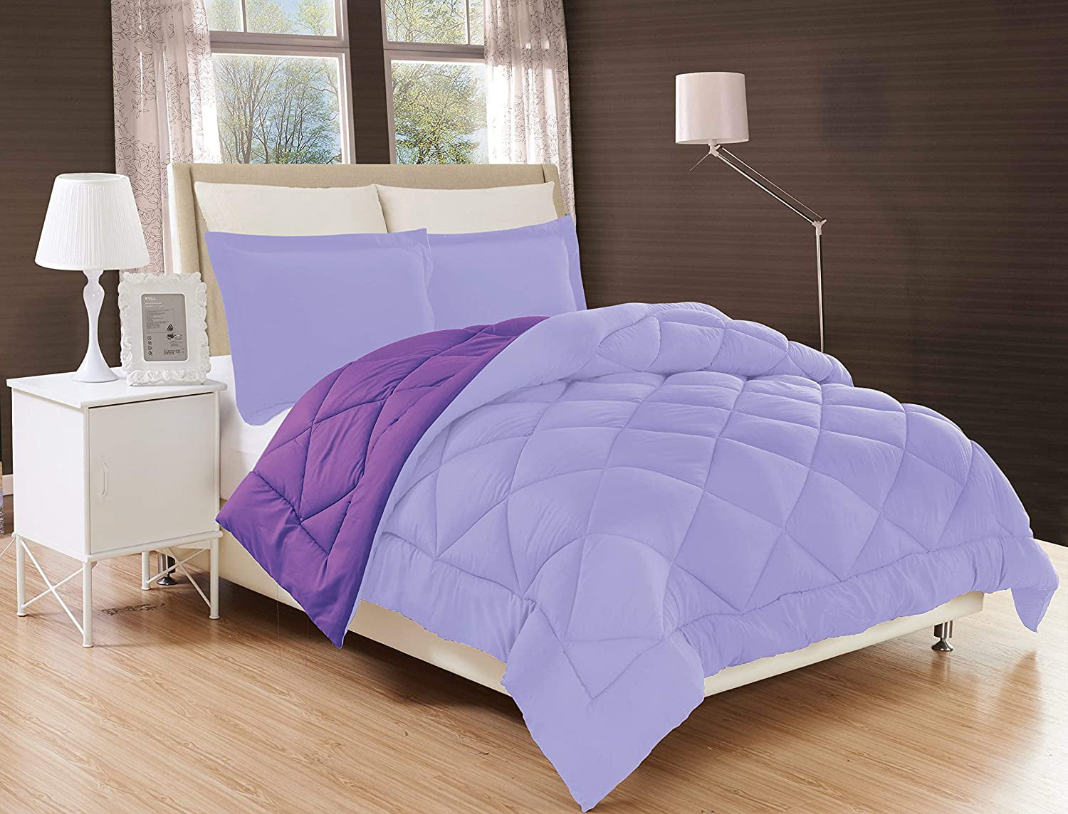 Elegant Comfort Down Alternative Reversible 3pc Comforter Set Full/Queen， Lilac/Purple