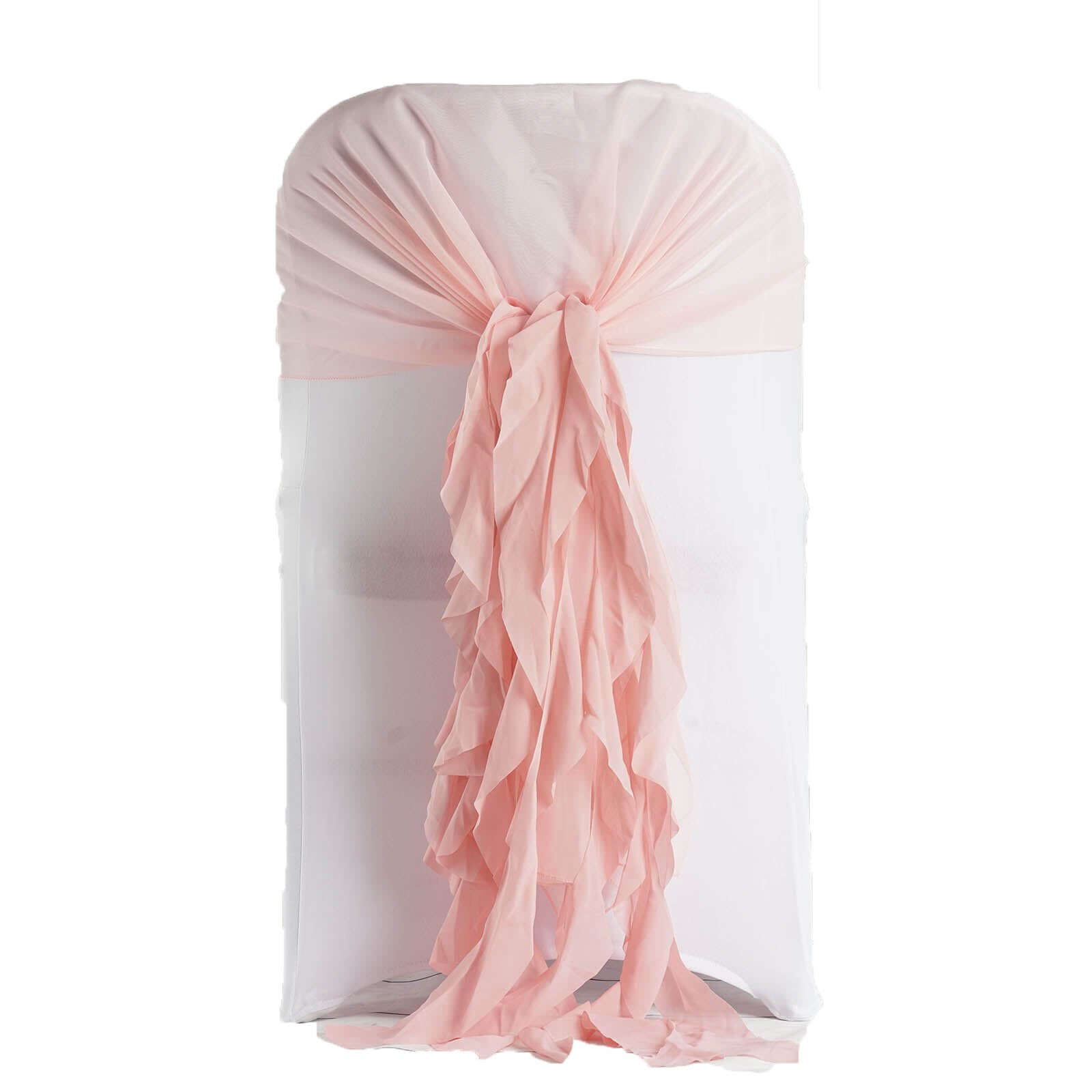 1 Set Blush Chiffon Hoods With Ruffles Willow Chair Sashes