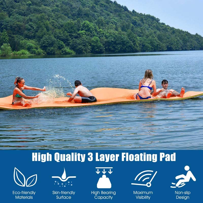 12 x 6 FT Floating Water Pad 3-Layer Tear-Resistant XPE Foam Mat Roll-Up Floating Island for 4-6 Person