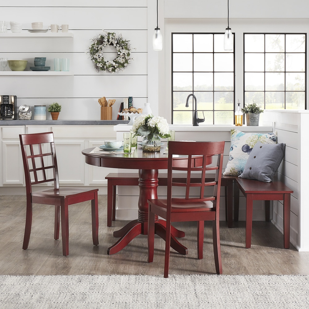 Wilmington II Round Pedestal Base Antique Berry Red Breakfast Nook Set by iNSPIRE Q Classic