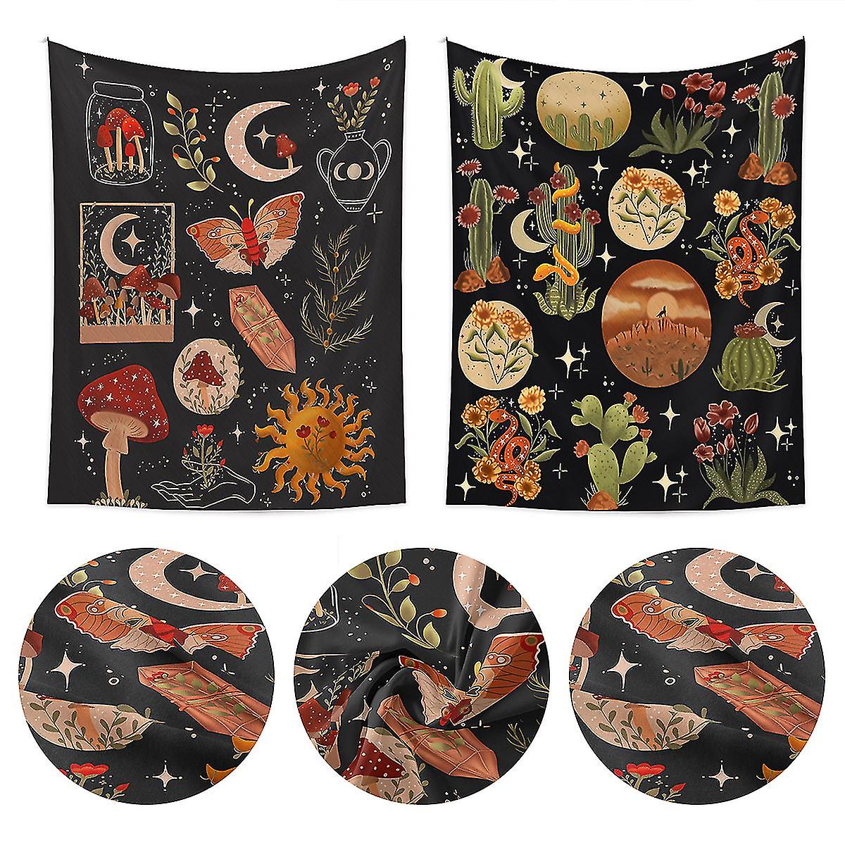 2pcs Tapestry Flower Vines Tapestries Bohemian Tapestries Moon Starry Mushroom Chart For Room