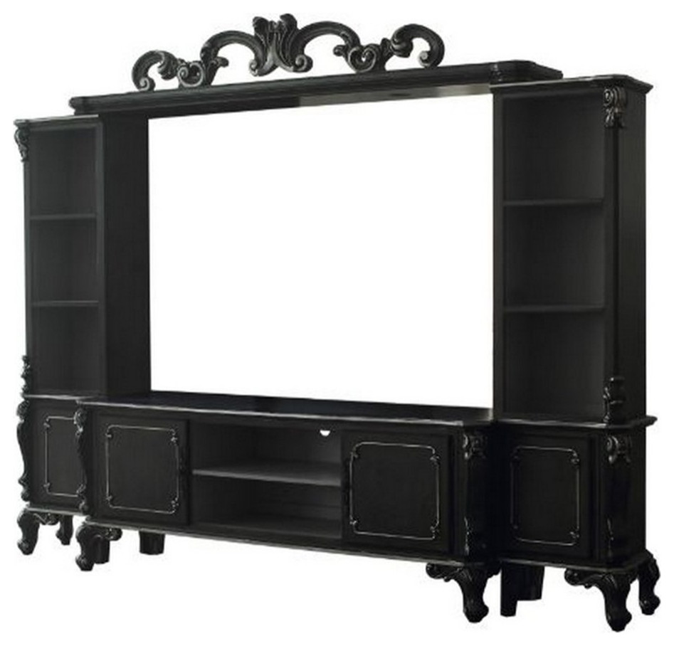 Entertainment Center with Scrolled Motif Top and 6 Compartments  Brown   Victorian   Entertainment Centers And Tv Stands   by Homesquare  Houzz