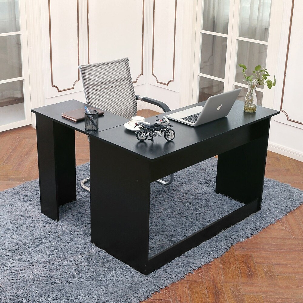 L Shaped Small Corner Computer Desk Modern Black