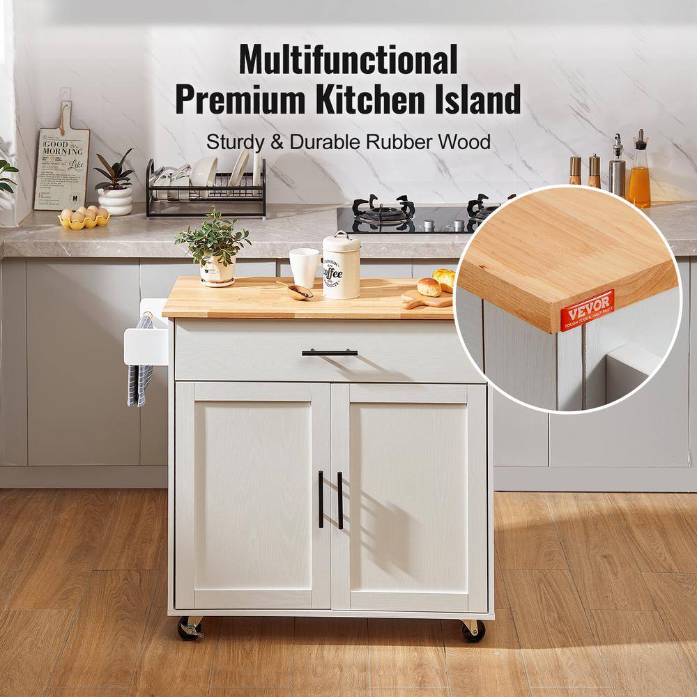 VEVOR Kitchen Island Cart Top 35.4 in. W Mobile Carts with Storage Cabinet Rolling Kitchen Carts White YDKCFDXJMDB12OVNIV0