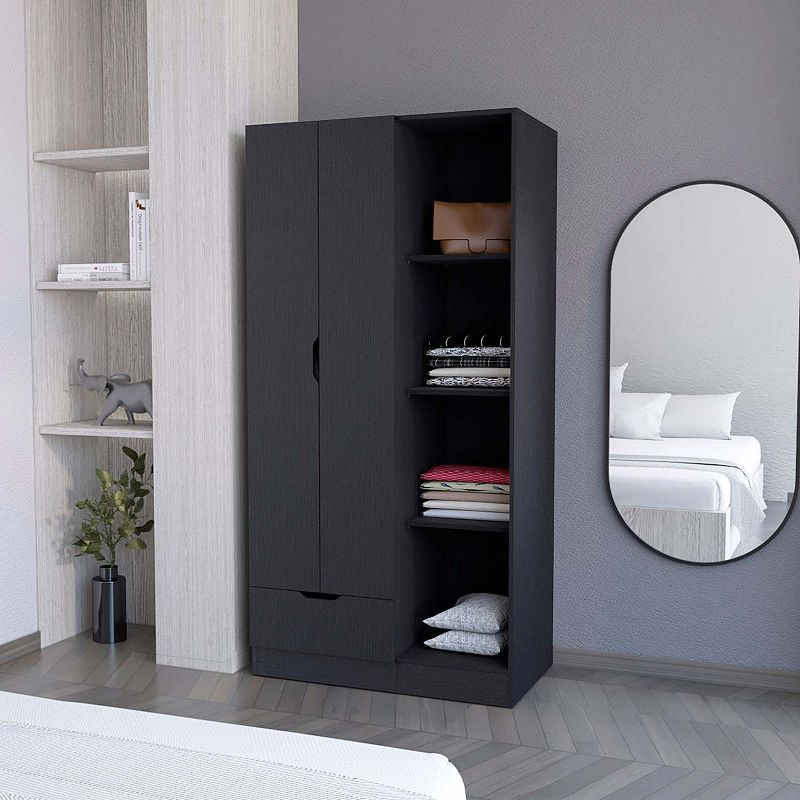 Redmond Armoire with Single Drawer， 4 Storage Shelves and Hanging Rod